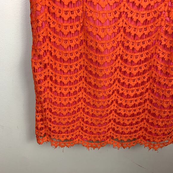 Boden Orange Pink Scalloped Lace Sheath Dress 4 4R S Small Scoop Back - Picture 7 of 10